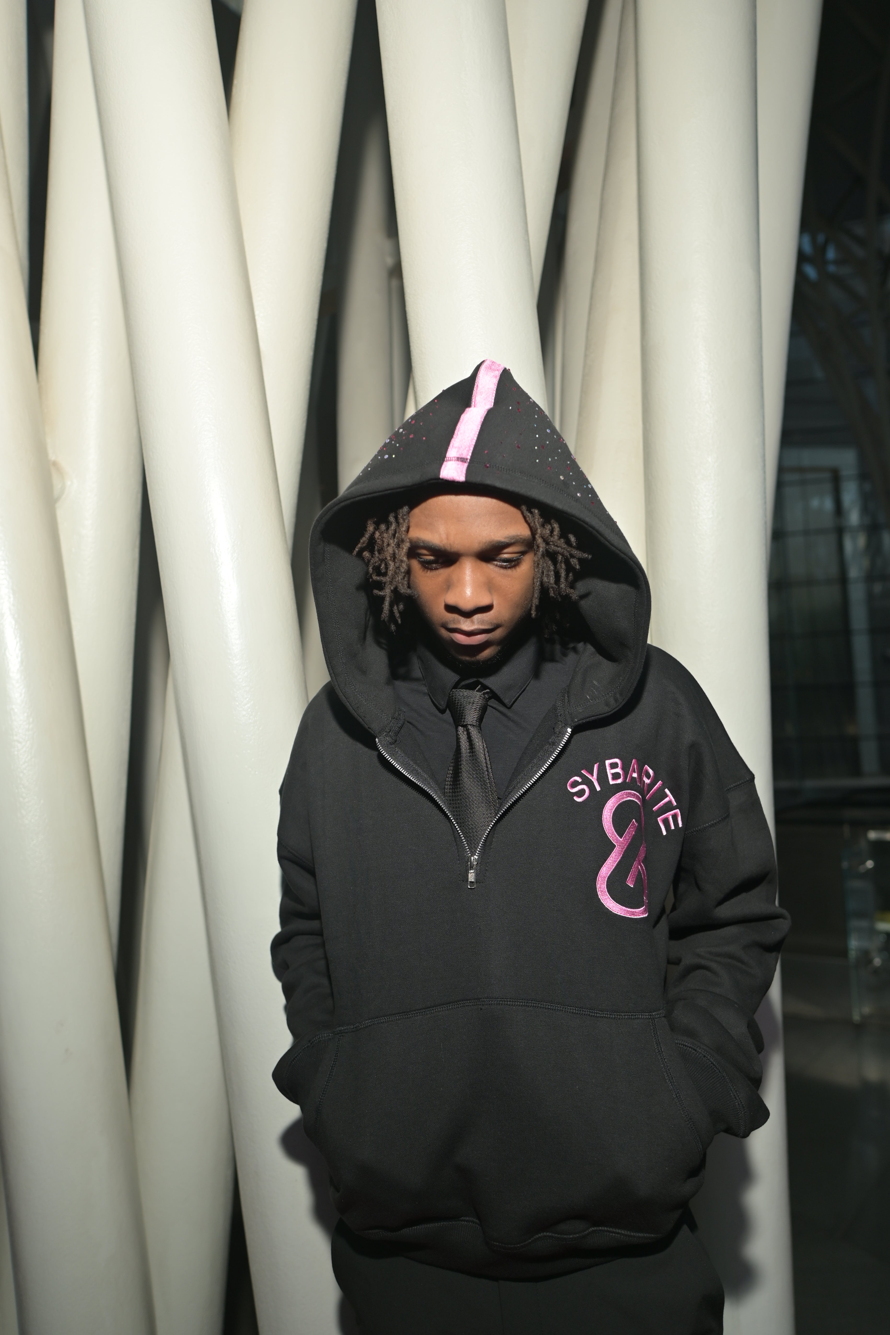 PINK ON BLACK HOODIE