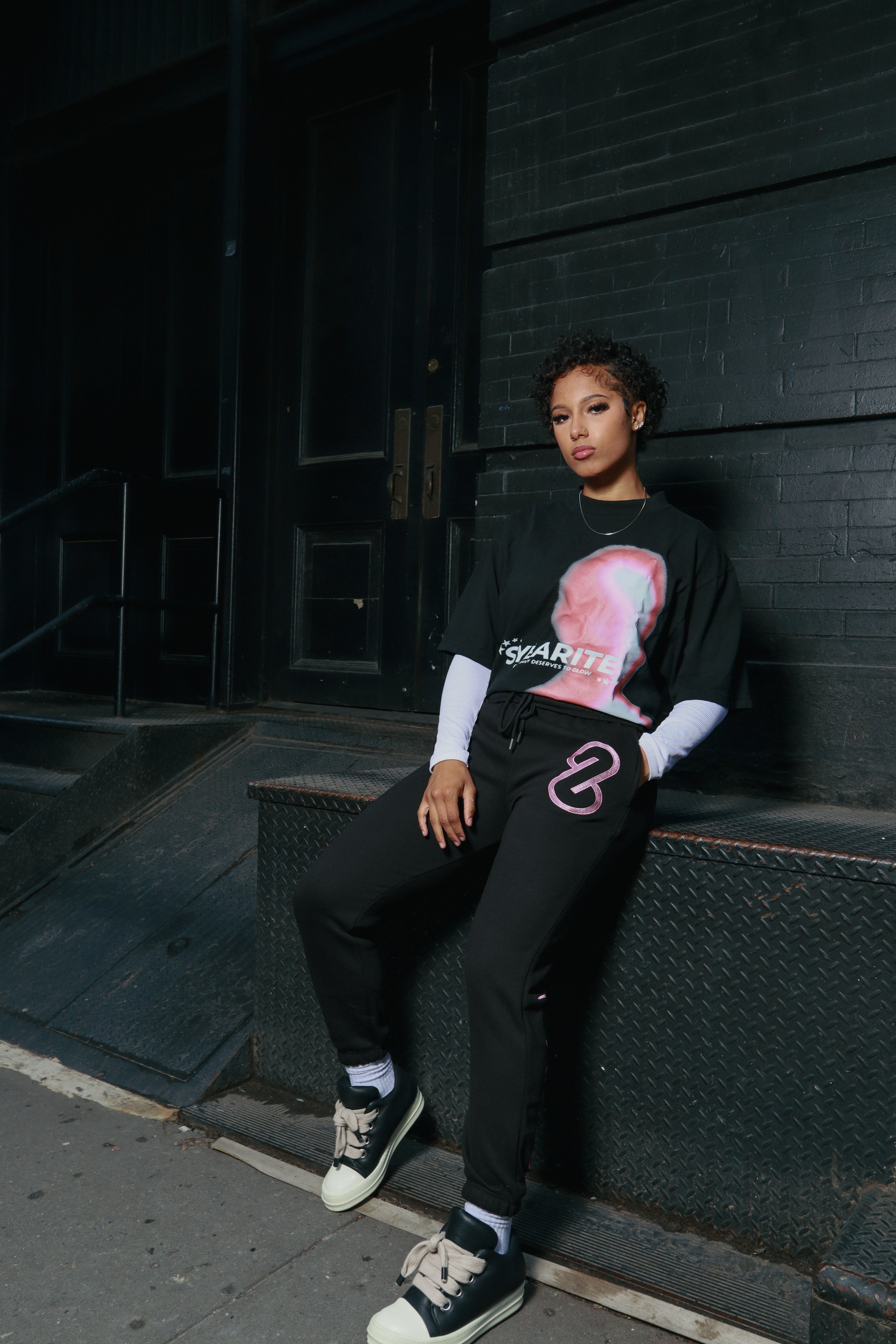 PINK ON BLACK SWEATPANTS